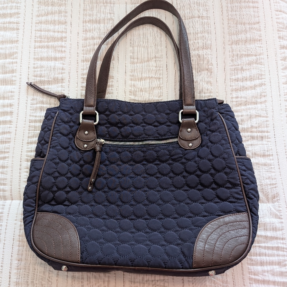 Vera Bradley Navy Quilted Tote with Brown Trim